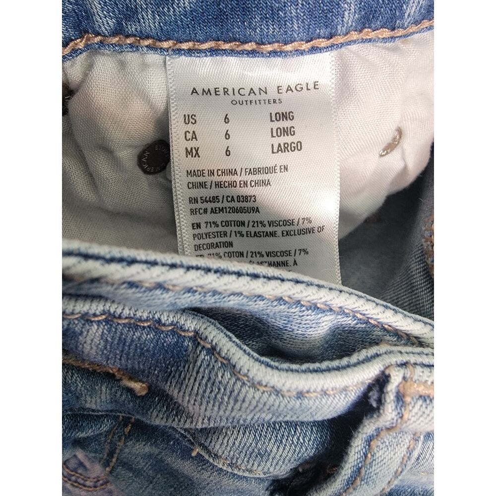 AMERICAN EAGLE Flare Jeans SZ 6 Super High Rise Distressed Cross Waist Y2K 90s - Picture 4 of 11